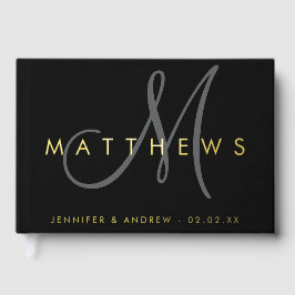 Modernes Minimalistisches Schwarz-Grau-Monogramm-H Gästebuch