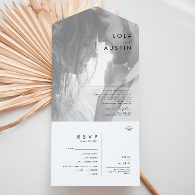 Modernes Minimalistisches Schwarz-Weiß-Foto All In One Einladung (Von Creator hochgeladen)