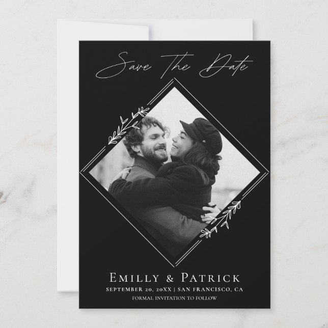 Modernes Minimalistisches Schwarz-Weiß-Foto Save The Date (Vorderseite)