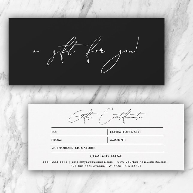 Modernes Minimalistisches Schwarz-Weiß-Geschenkzer (Modern Minimalist Black & White Gift Certificate)