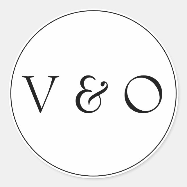 Modernes Minimalistisches Schwarz-Weiß-Monogramm Runder Aufkleber (Vorderseite)