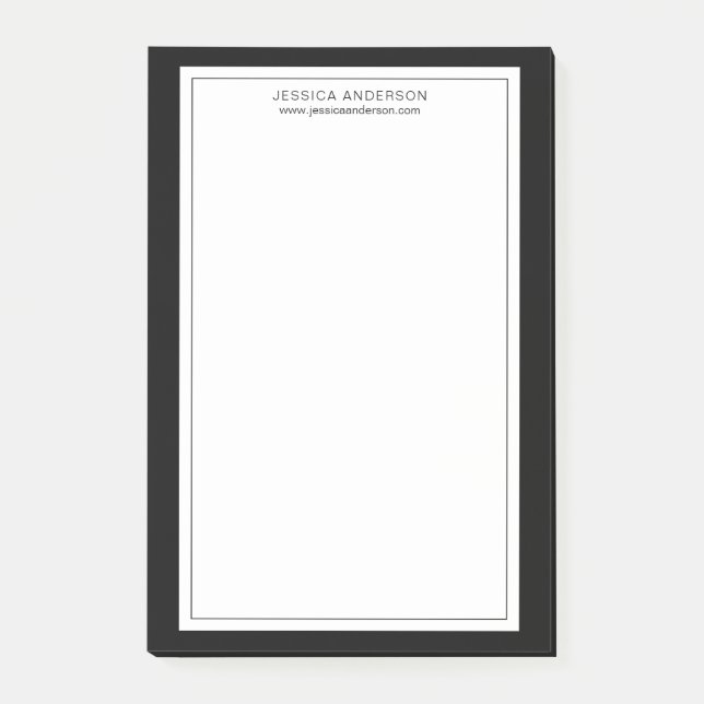 Modernes Minimalistisches Schwarz-Weiß-Personalisi Post-it Klebezettel (Vorderseite)