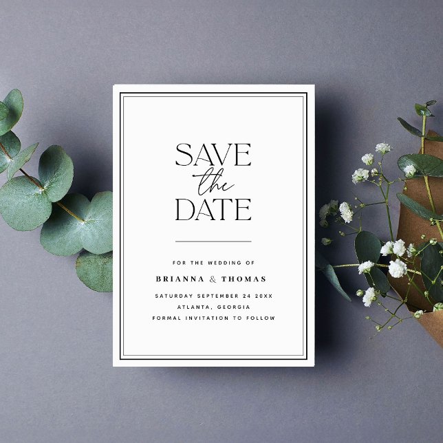 Modernes Minimalistisches Schwarz/Weiß Save the Da Save The Date (Von Creator hochgeladen)