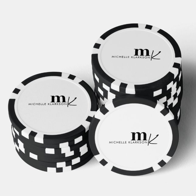Modernes Minimalistisches Schwarz-weißes Monogramm Pokerchips (Stapel)