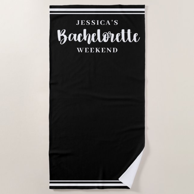 Modernes Minimalistisches Schwarzes Bachelorett Wo Strandtuch (Vorderseite)