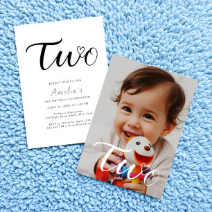 Modernes Minimalistisches Schwarzes Foto 2. Geburt Einladung