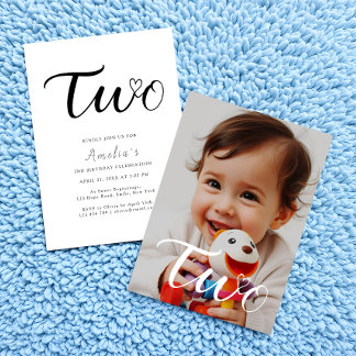 Modernes Minimalistisches Schwarzes Foto 2. Geburt Einladung