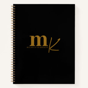 Modernes Minimalistisches Schwarzes Gold Monogramm Notizbuch