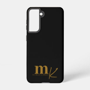Modernes Minimalistisches Schwarzes Gold Monogramm Samsung Galaxy Hülle