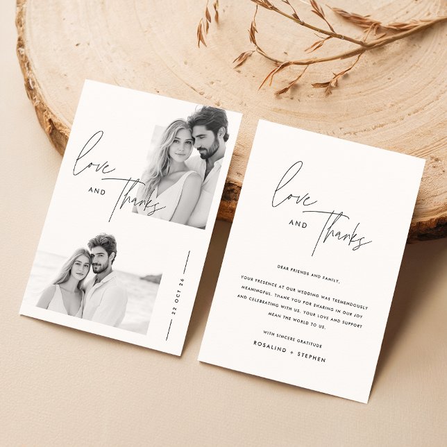 Modernes Minimalistisches Script 2 Foto Hochzeit Dankeskarte (Von Creator hochgeladen)