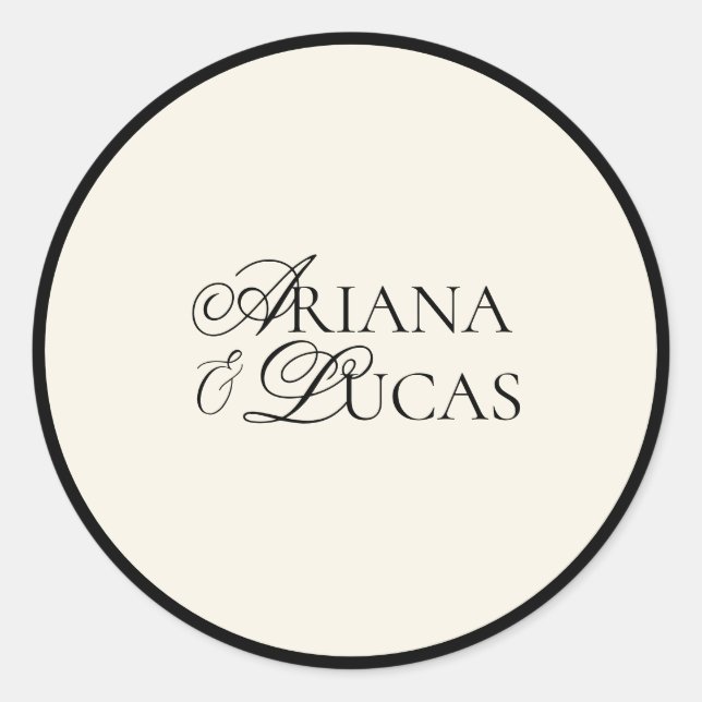 Modernes Minimalistisches Script Black & White Wed Runder Aufkleber (Vorderseite)