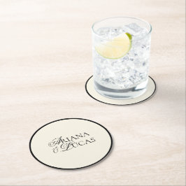 Modernes Minimalistisches Script Black & White Wed Runder Pappuntersetzer