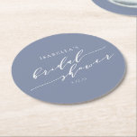 Modernes Minimalistisches Script Blue Brautparty C Runder Pappuntersetzer<br><div class="desc">Personalisierter Minimalistischer Brautparty Letter Untersetzer in Grayish Blue</div>