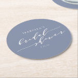Modernes Minimalistisches Script Blue Brautparty C Runder Pappuntersetzer<br><div class="desc">Personalisierter Minimalistischer Brautparty Letter Untersetzer in Grayish Blue</div>