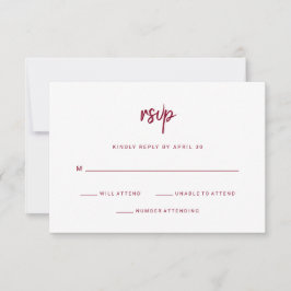 Modernes Minimalistisches Script Burgundy auf Whit RSVP Karte