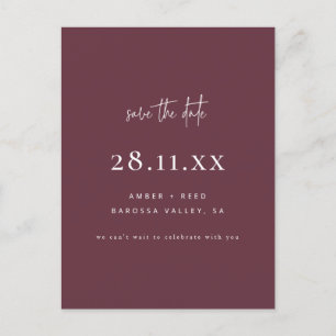 Modernes Minimalistisches Script Burgundy Save the Ankündigungspostkarte