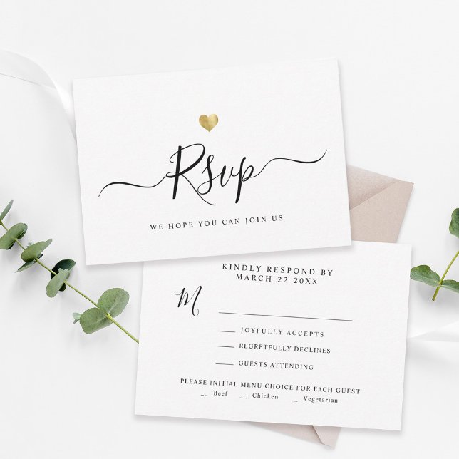 Modernes Minimalistisches Script Chic Gold Wedding RSVP Karte (Von Creator hochgeladen)