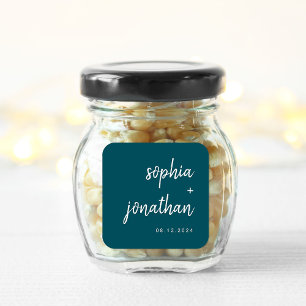 Modernes Minimalistisches Script Deep Aquamarin    Quadratischer Aufkleber