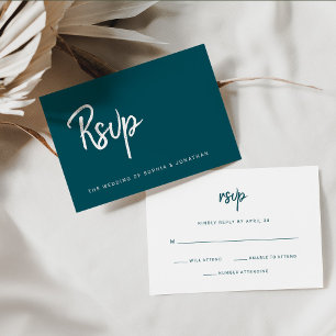 Modernes Minimalistisches Script Deep Aquamarin    RSVP Karte