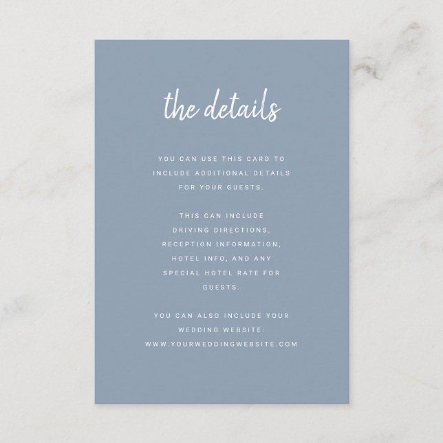 Modernes Minimalistisches Script Dusty Blue | Deta Begleitkarte (Vorderseite)