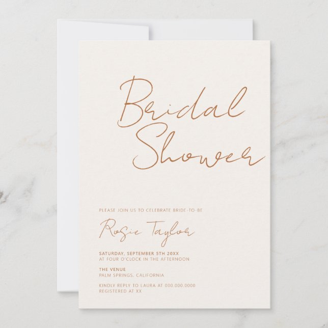 Modernes Minimalistisches Script Earthy-Brautparty Einladung (Vorderseite)