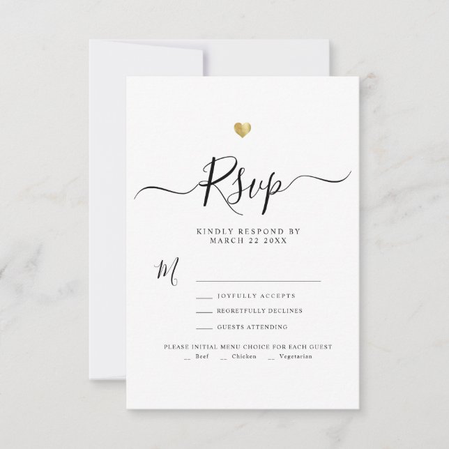 Modernes Minimalistisches Script Gold Wedding RSVP Karte (Vorderseite)