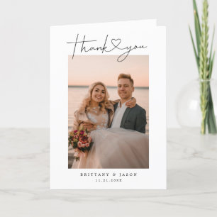 Modernes Minimalistisches Script Heart Wedding Fot Dankeskarte