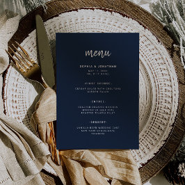 Modernes Minimalistisches Script Navy Blue | Hochz Menükarte