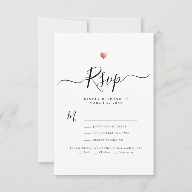 Modernes Minimalistisches Script Rose Gold Wedding RSVP Karte (Vorderseite)