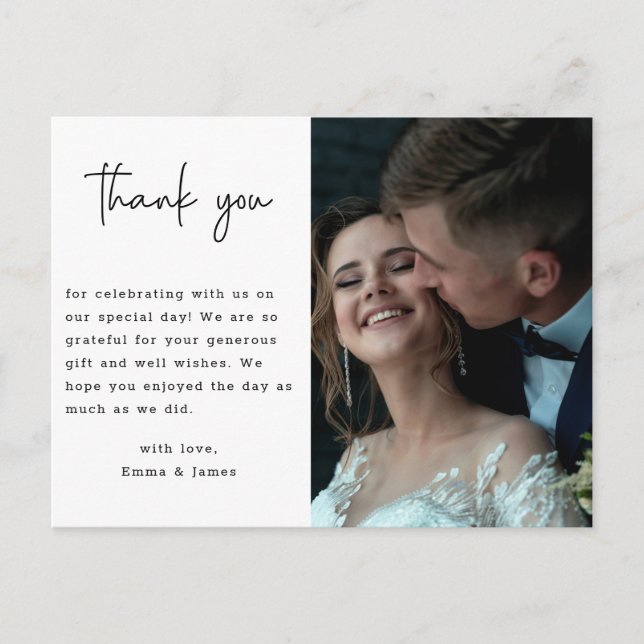 Modernes Minimalistisches Script Wedding Foto Viel Postkarte (Vorderseite)