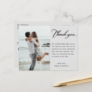 Modernes Minimalistisches Script Wedding Foto Viel Postkarte