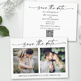 Modernes Minimalistisches Skript 2 Fotos QR-Code Save The Date