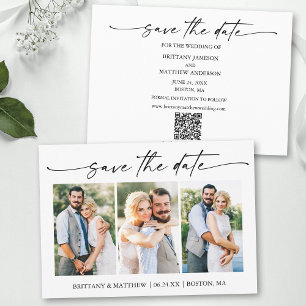 Modernes Minimalistisches Skript 3 Fotos QR-Code Save The Date