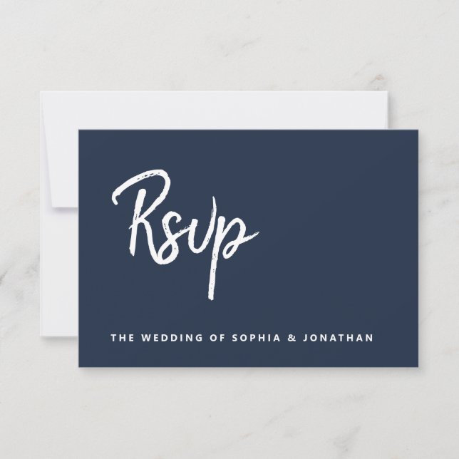 Modernes Minimalistisches Skript | Blue Wedding RSVP Karte (Vorderseite)