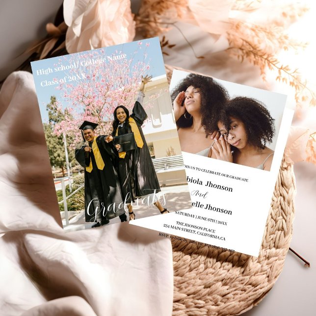 Modernes Minimalistisches Skript Double Abschluss Ankündigung (Von Creator hochgeladen)