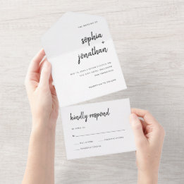 Modernes Minimalistisches Skript | Hochzeit All In One Einladung