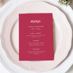 Modernes Minimalistisches Skript | Magenta Red Wed Menükarte<br><div class="desc">Diese elegante,  minimalistische Hochzeitskarte besticht durch eine moderne,  weiße Schriftzeichen-Typografie und einen sauberen,  serifenlosen Text auf einem farbenfrohen und trendigen magentafarbenen Hintergrund für ein schlichtes und stilvolles Design,  das Sie Liebe geben werden.</div>