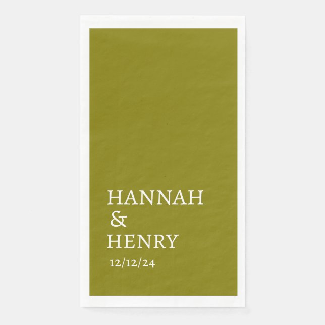 MODERNES MINIMALISTISCHES SKRIPT OLIVE WEDING SERVIETTE (Vorderseite)