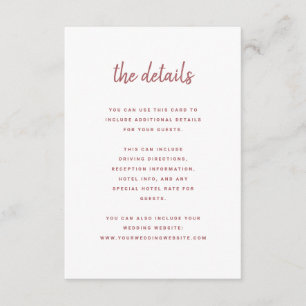 Modernes Minimalistisches Skript-Rose Rosa   Gäste Begleitkarte