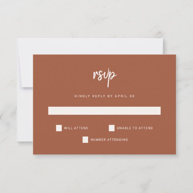 Modernes Minimalistisches Skript | Terracotta Wedd RSVP Karte (Vorderseite)