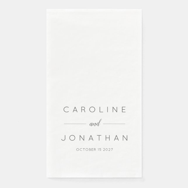 Modernes Minimalistisches Skript Weißes Brautpaar Serviette (Vorderseite)