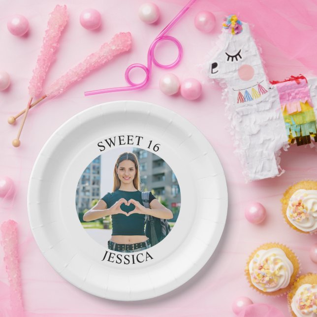 Modernes Minimalistisches Sweet 16 Birthday Circle Pappteller (Party)