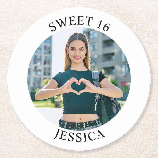 Modernes Minimalistisches Sweet 16 Birthday Circle Runder Pappuntersetzer (Vorderseite)