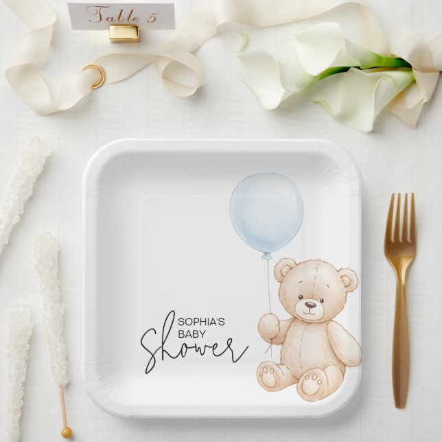 Modernes Minimalistisches Teddy Bear Baby Dusche P Pappteller (Hochzeit)