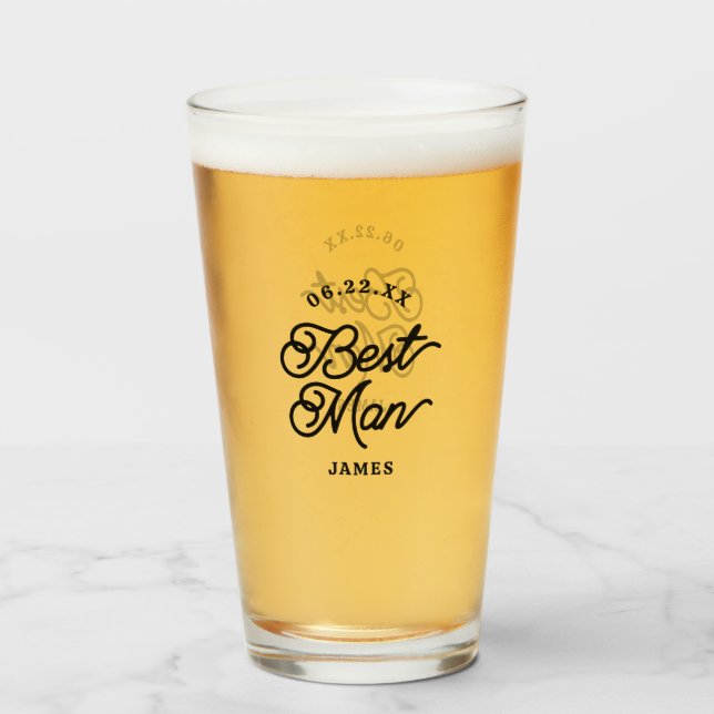 Modernes Minimalistisches Trauzeuge Bierglas Glas (Rückseite (gefüllt))