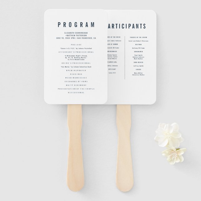 Modernes + Minimalistisches Typografie-Hochzeitspr Fächer (Vorne und Hinten)