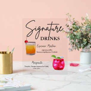 Modernes Minimalistisches Unterschrift Drink Hochz Acrylschild