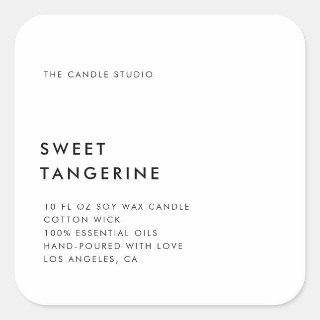 Modernes, Minimalistisches Verpackungs-Candle-Kosm Quadratischer Aufkleber (Vorderseite)