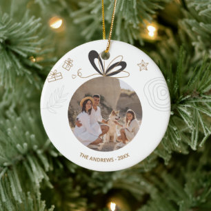 Modernes minimalistisches Weihnachten Vier Fotos Keramik Ornament