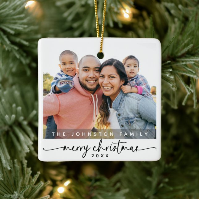 Modernes Minimalistisches Weihnachts-Foto Keramikornament (Baum)